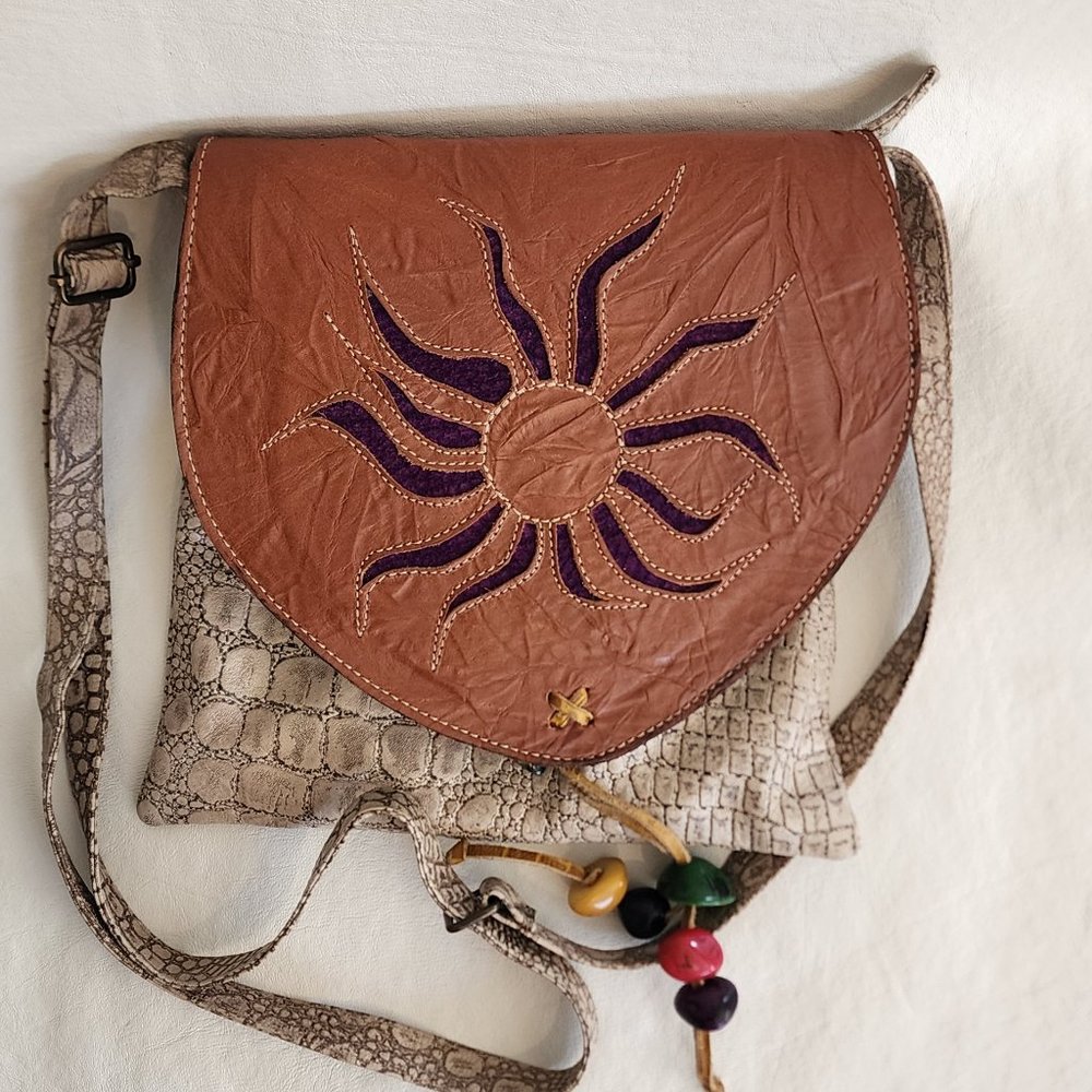 Eldorado Leather Crossbody Bag Made in Equador Sun Pattern